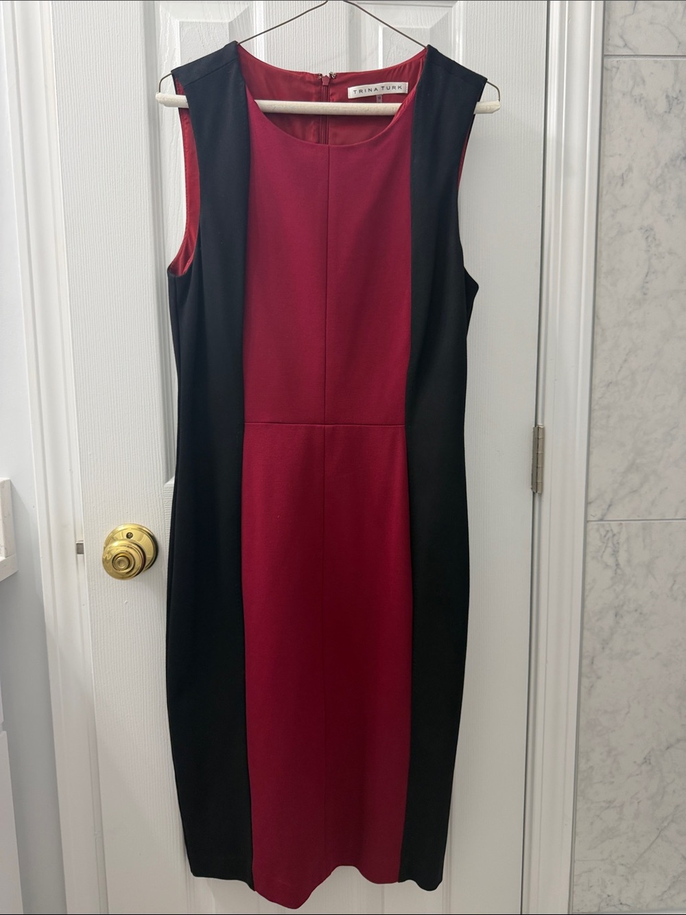 Trina Turk Sleeveless Colorblock Sheath Dress in Burgundy and Black